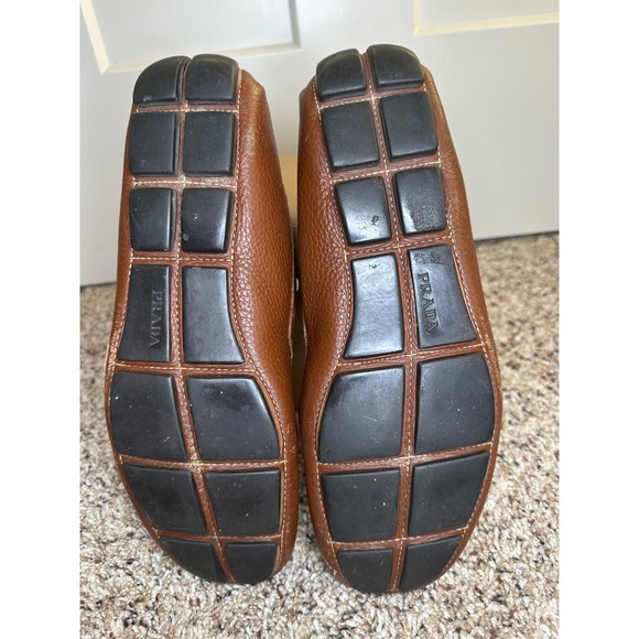 Prada Mens Brown Pebbled Leather Driving Loafers Penny Moccasins 2D‎ 1102 Size 8 main image 9